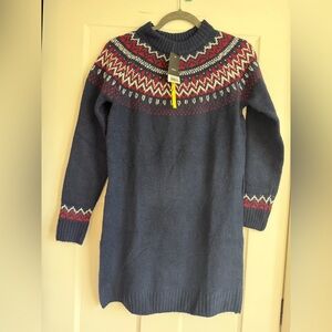 Navy Blue Patterned Women's Sweater Dress Fair Isle NWT